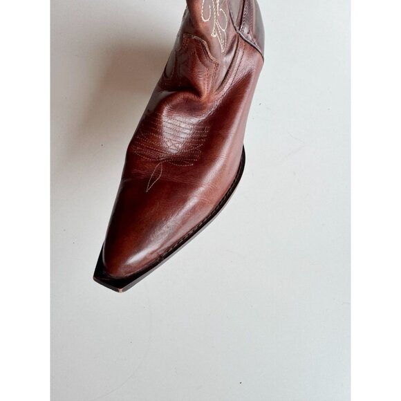 OAK TREE FARMS Dark Brown Embroidered Leather Cowboy Boots, Size 9.5 - Picture 5 of 16